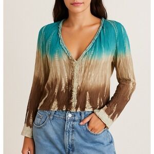 Bohemian Tie Dye Button‎ Up Shirt LARGE Boho Beach Cover Up Vintage Retro